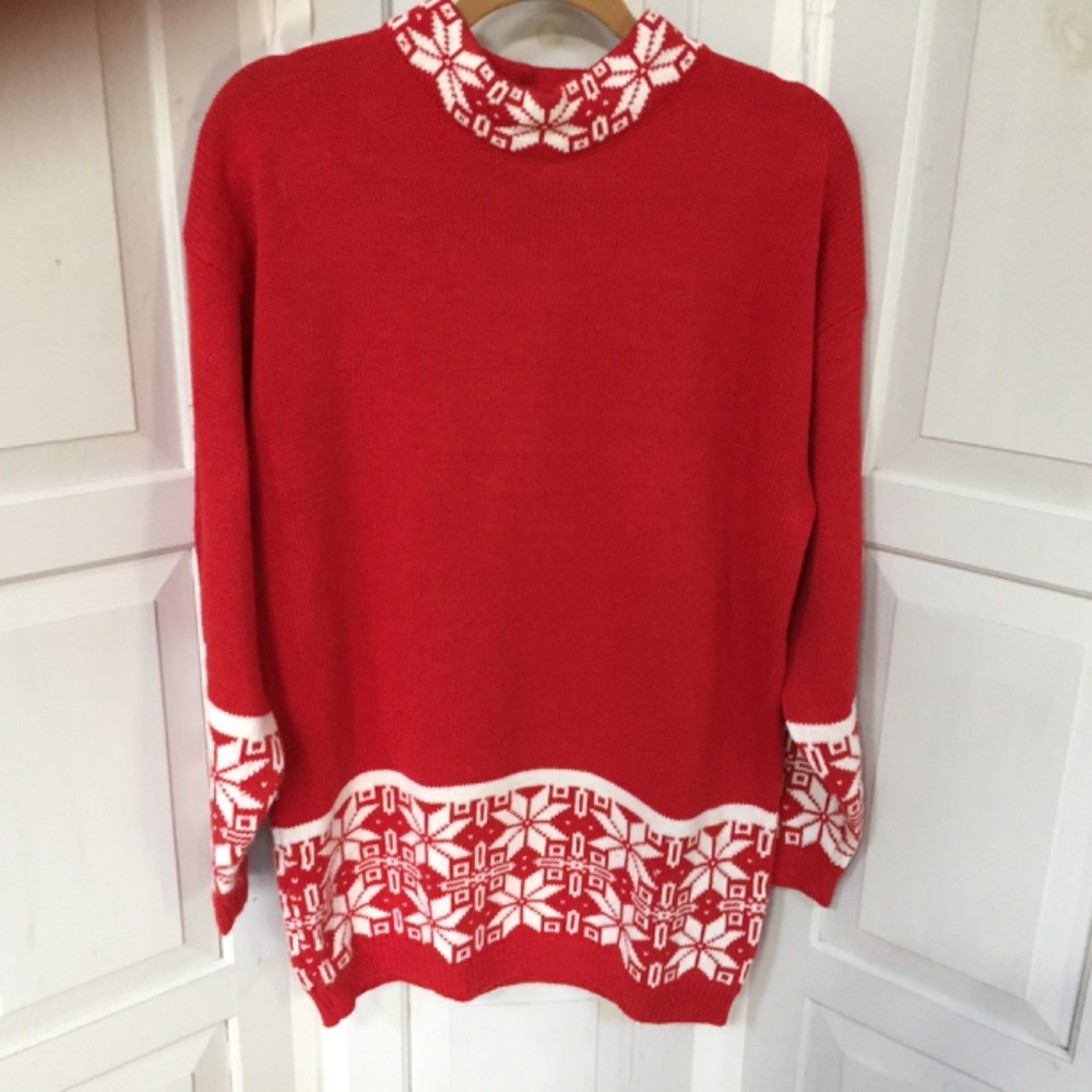 Red Snowflake Women's Sweater - Picture 2 of 15